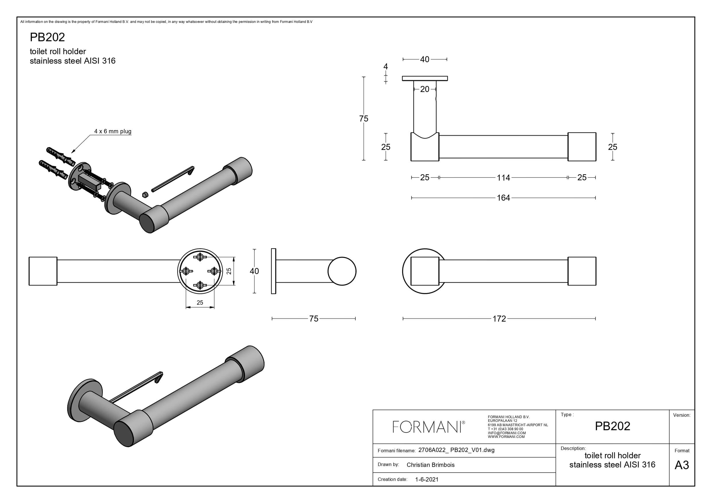 Reserve Toiletrolhouder by Piet Boon PB202 mat roestvast staal