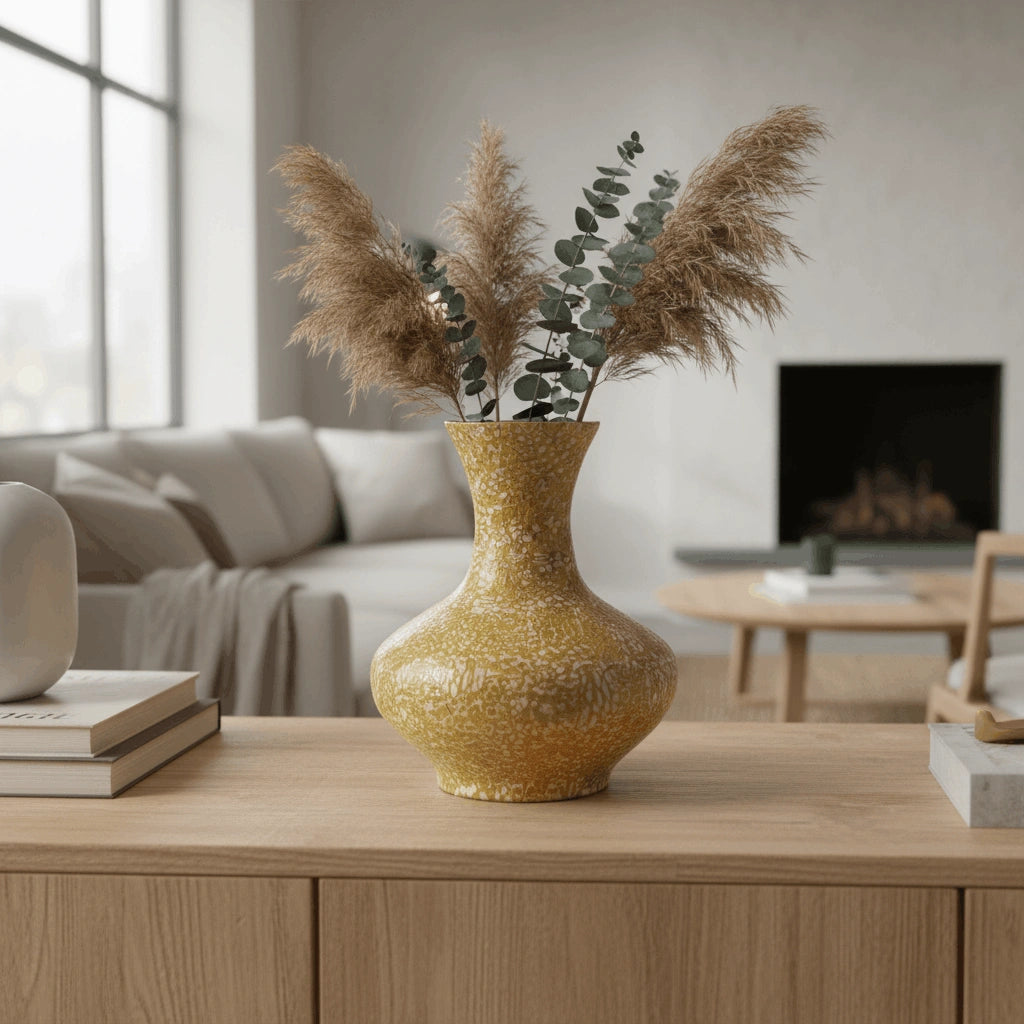 Vaas Siena Oker – Design vaas met craquelé afwerking van bamboe