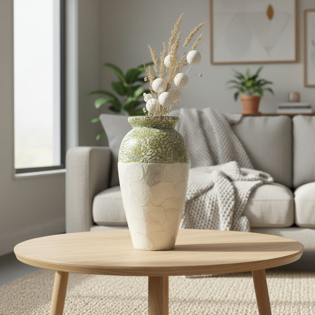 Vaas Aurelia – design vaas van papier en bamboe met craquelé look