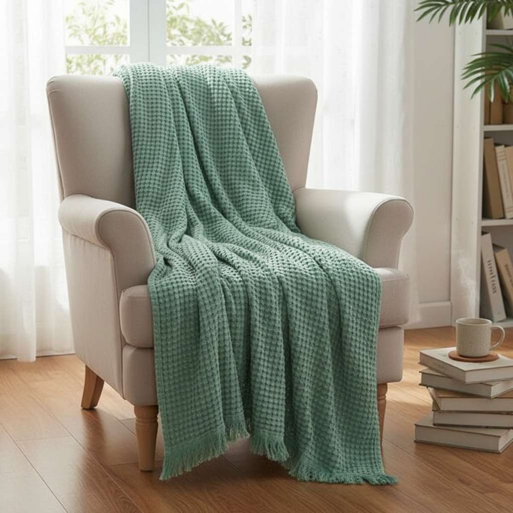 Amélie Home® Vintage Waffle Throw Blanket Groen