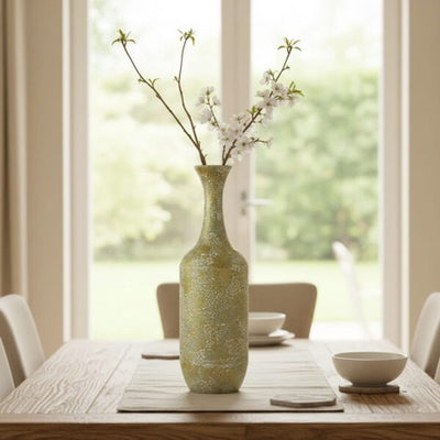 Vaas Ikura – design vaas van papier en bamboe met craquelé look Groen