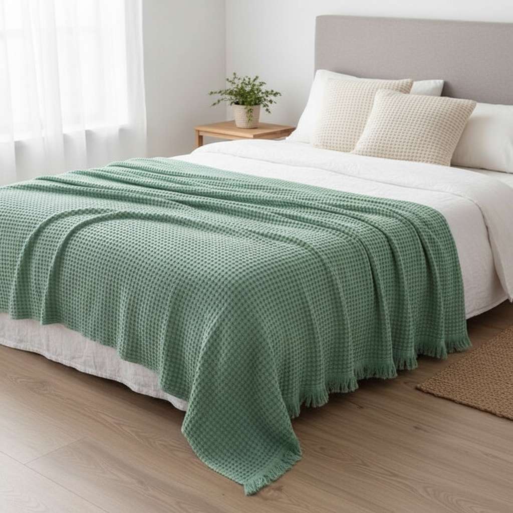 Amélie Home® Vintage Waffle Throw Blanket Groen