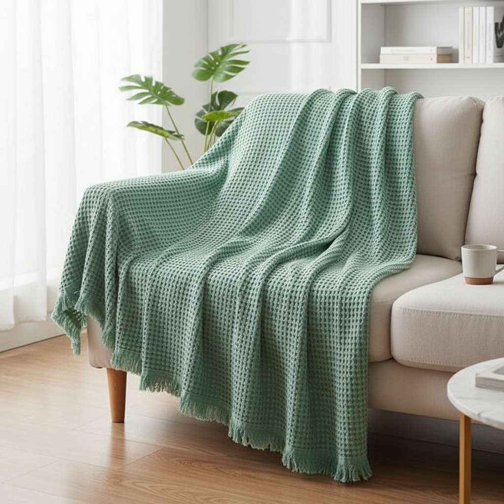 Amélie Home® Vintage Waffle Throw Blanket Groen