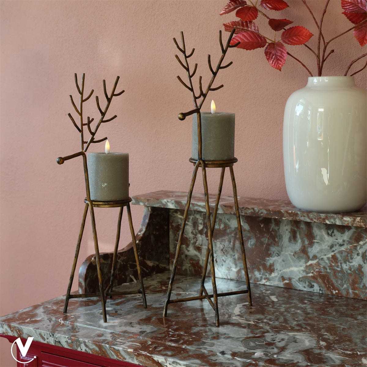 SALE! Kaarshouder Barinas L aged brass L17 x B12 x H50 cm  (Aged Brass L17 x B12 x H50 cm)