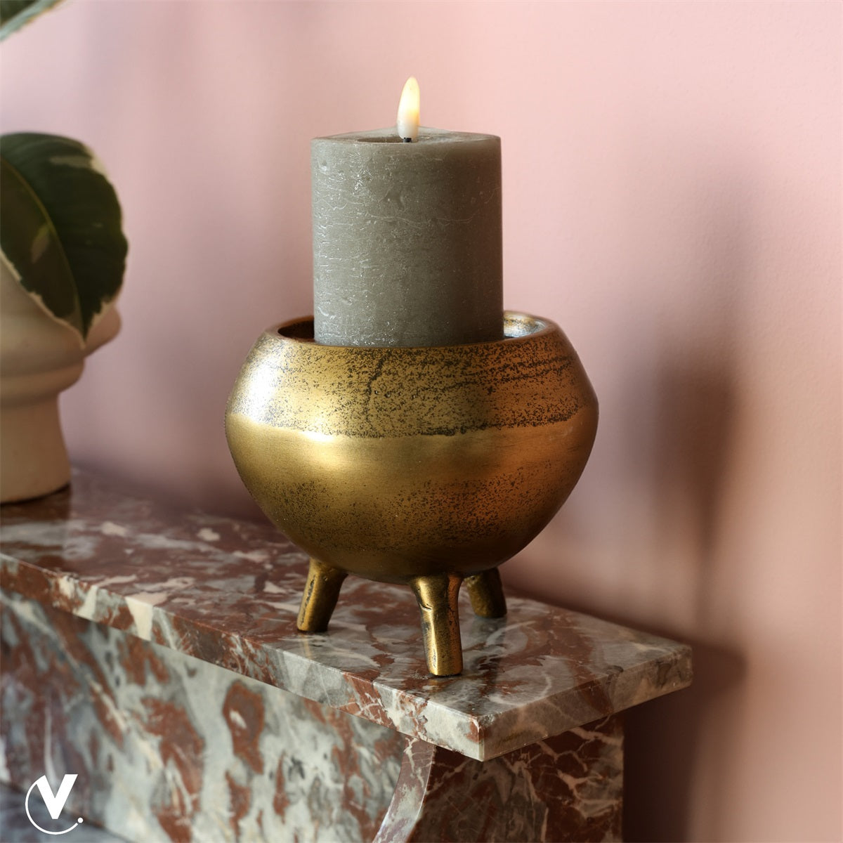 Kaarshouder Luro S aged brass Ø12 x H14 cm (Aged Brass Ø12 x H14 cm)