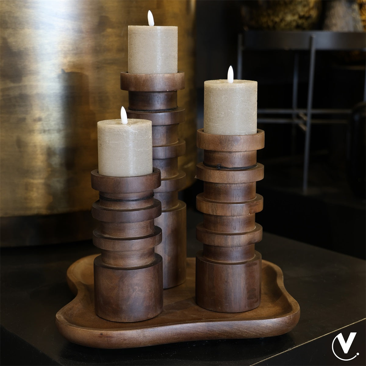 Kaarshouder Vail L walnut Ø10 x H33 cm (Walnut Ø10 x H33 cm)