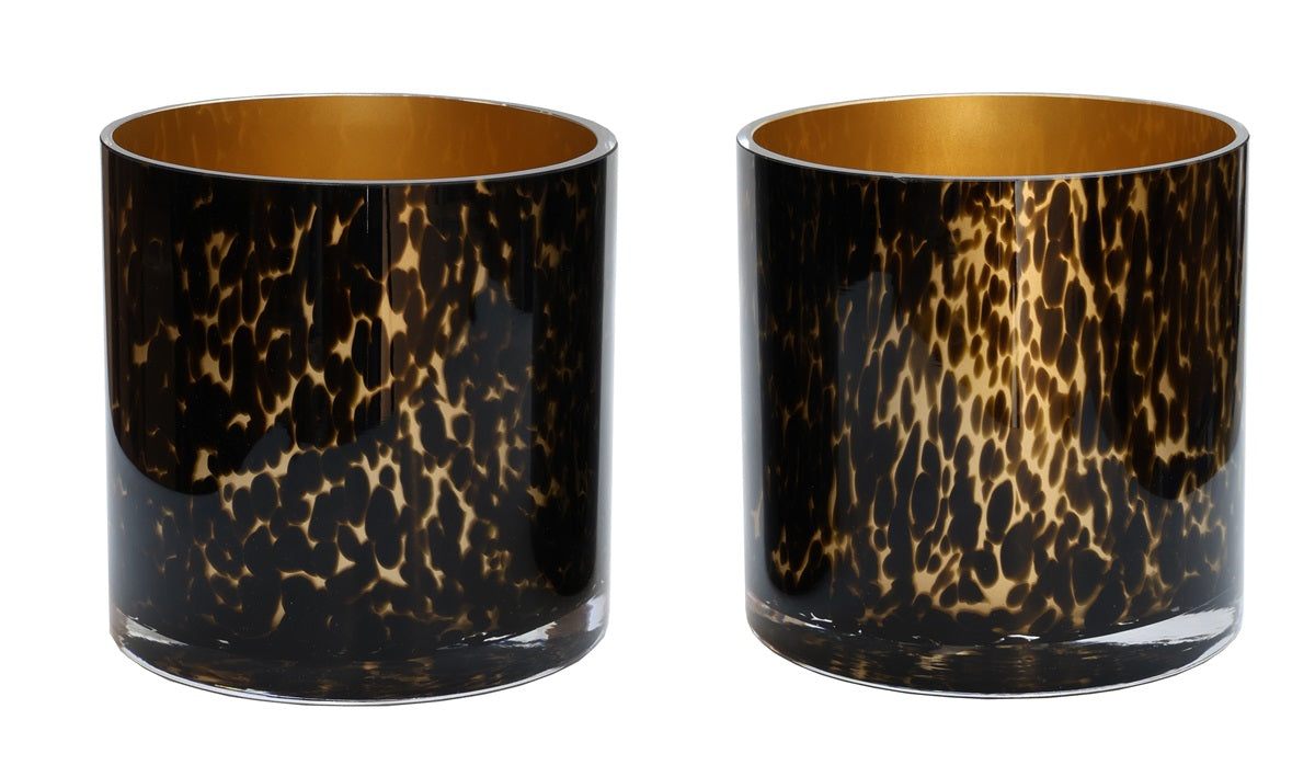 SALE! Kaarshouder Celtic  gold cheetah Ø15 x H15 cm 2 stuks (Cheetah Gold Ø15 x H15 cm)