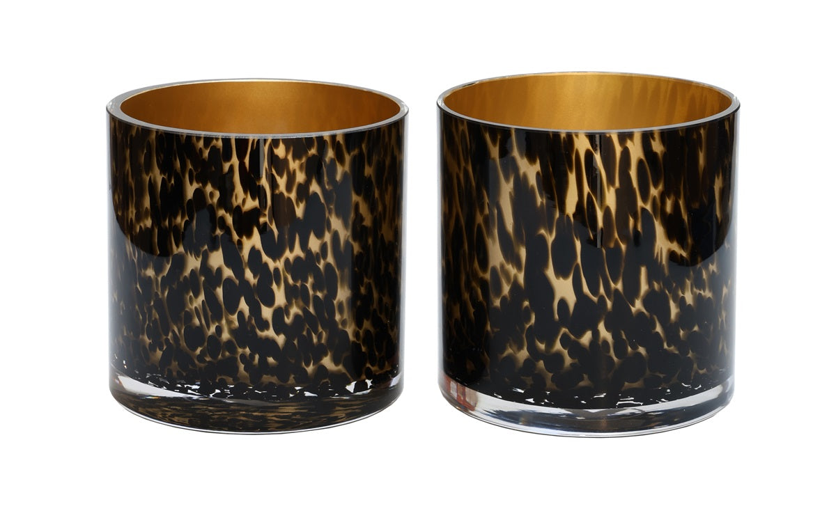 SALE! Kaarshouder Celtic gold cheetah Ø12 x H12 cm 2 stuks (Cheetah Gold Ø12 x H12 cm)